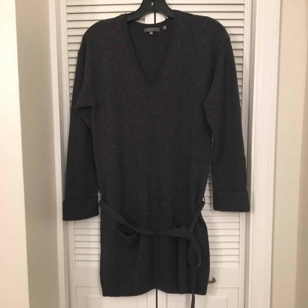 Vince sweater dress, soft wool blend, charcoal